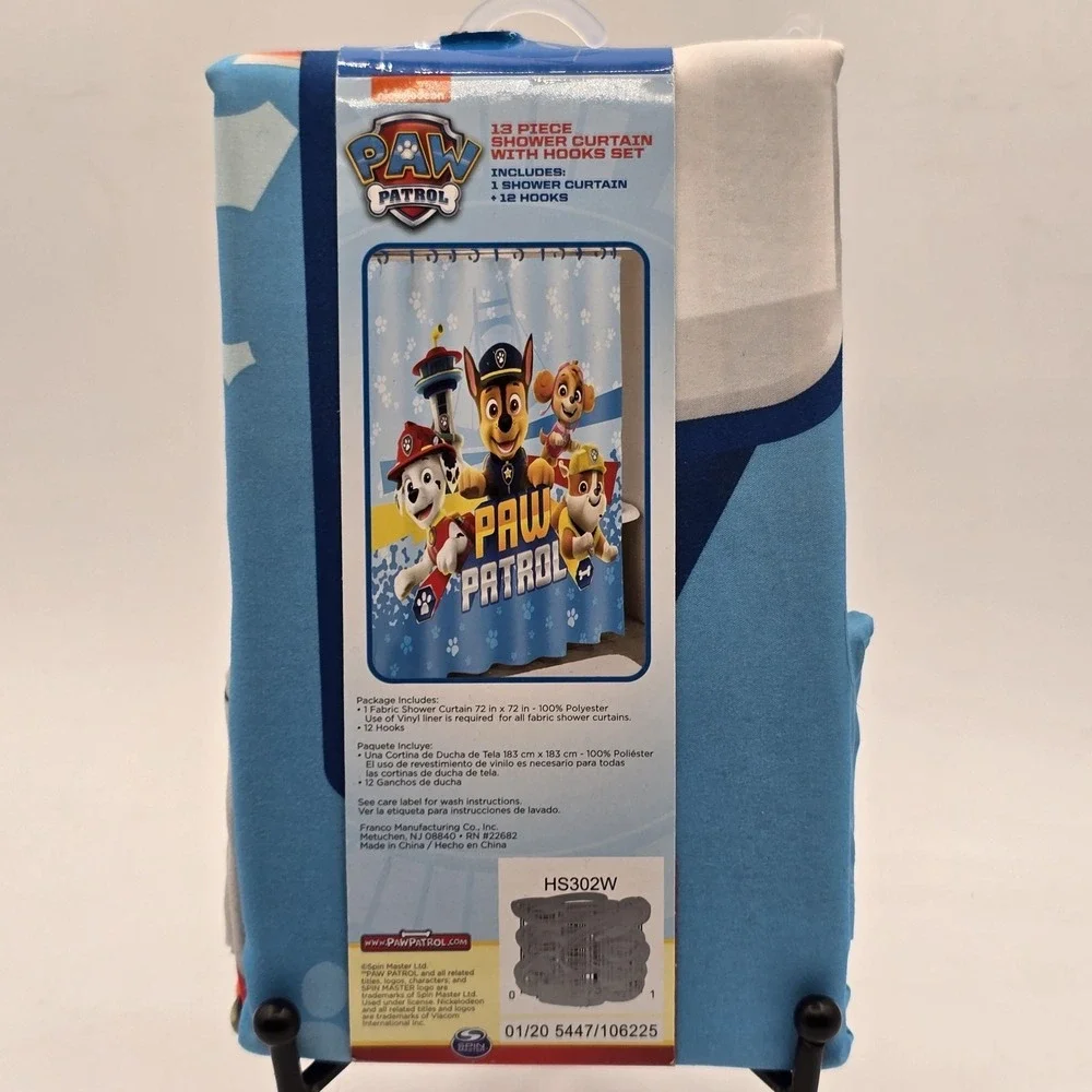 Nickelodeon Paw Patrol 13 Piece Shower Curtain Fabric Hooks Set 72x72 Blue